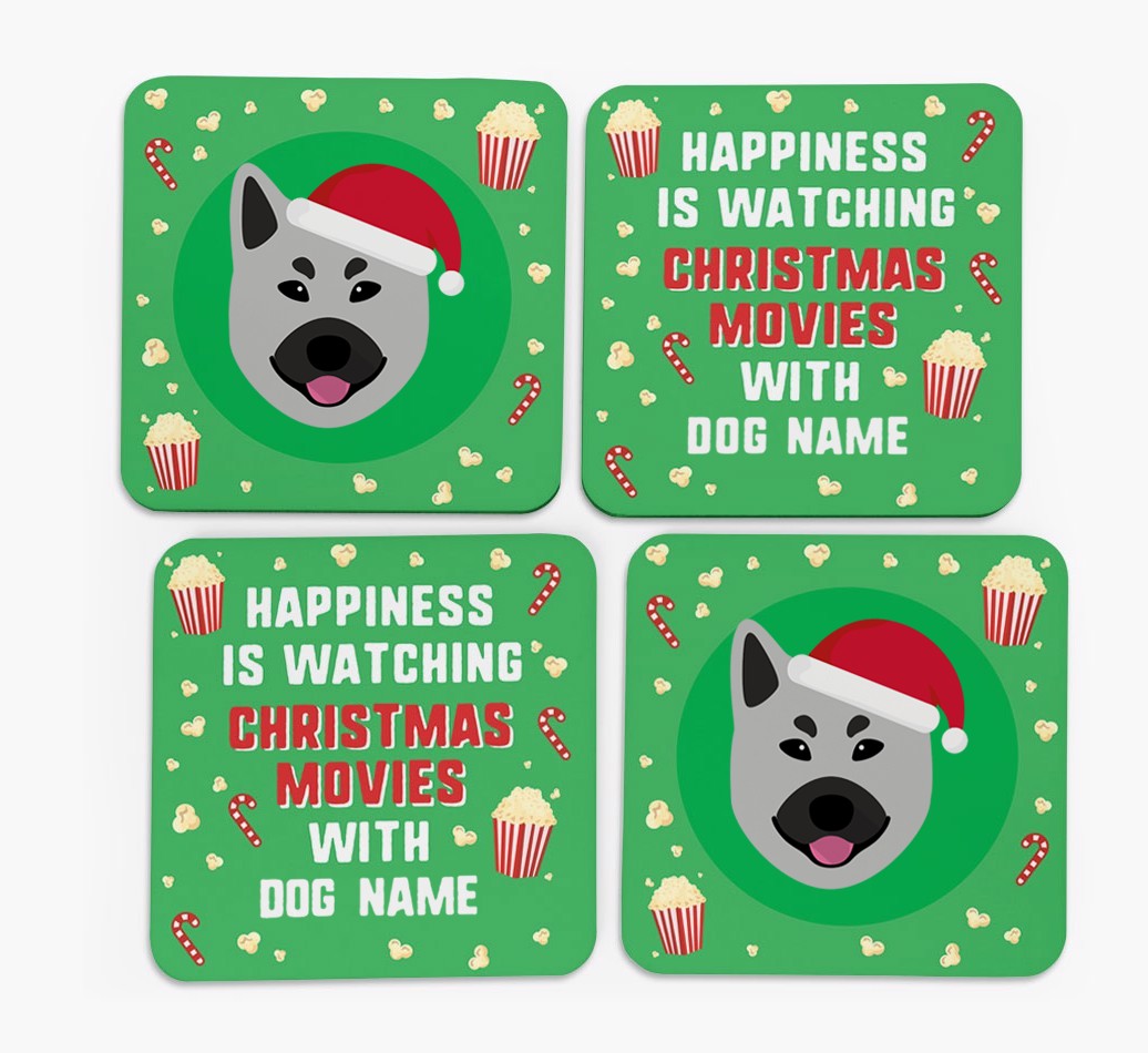 'Christmas Movies with {dogsName}' - Personalised {breedFullName} Coasters