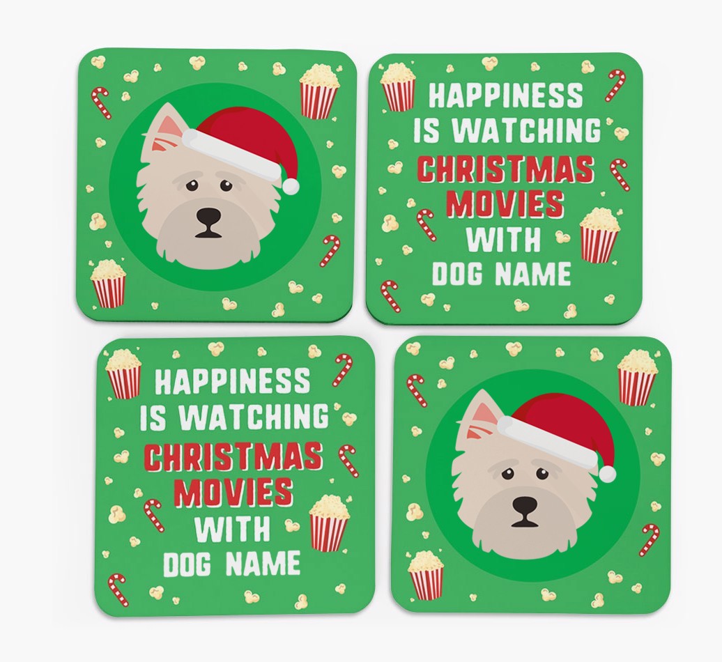 'Christmas Movies with {dogsName}' - Personalised {breedFullName} Coasters