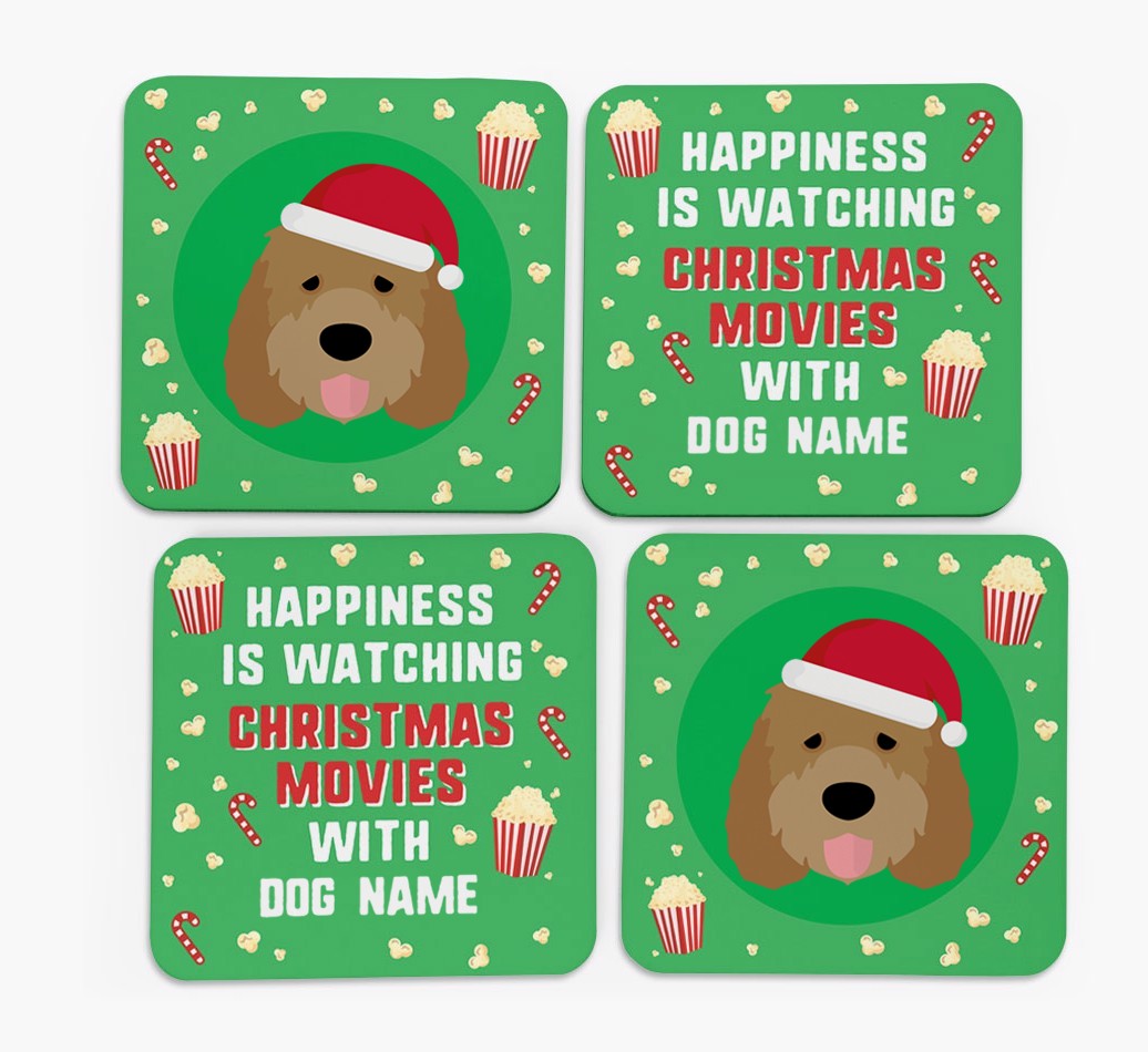 'Christmas Movies with {dogsName}' - Personalised {breedFullName} Coasters