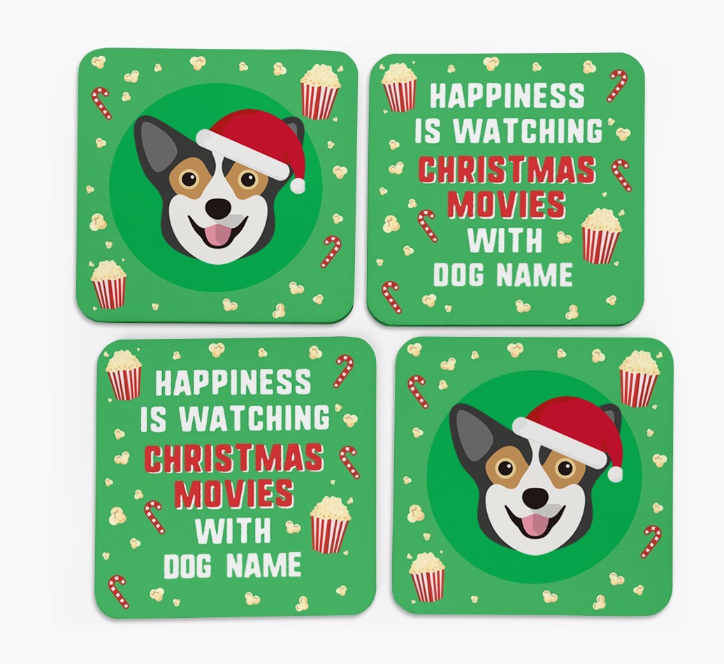 'Christmas Movies with {dogsName}' - Personalised {breedFullName} Coasters