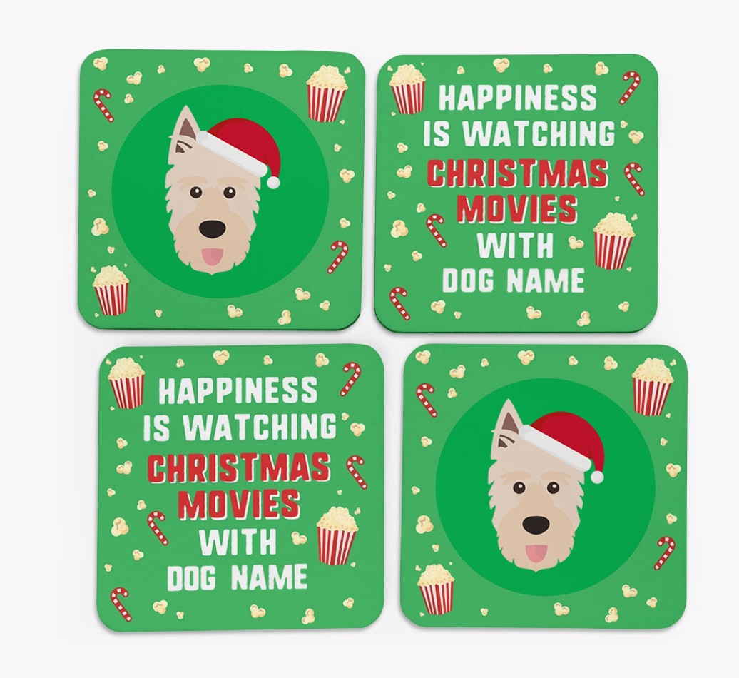 'Christmas Movies with {dogsName}' - Personalised {breedFullName} Coasters