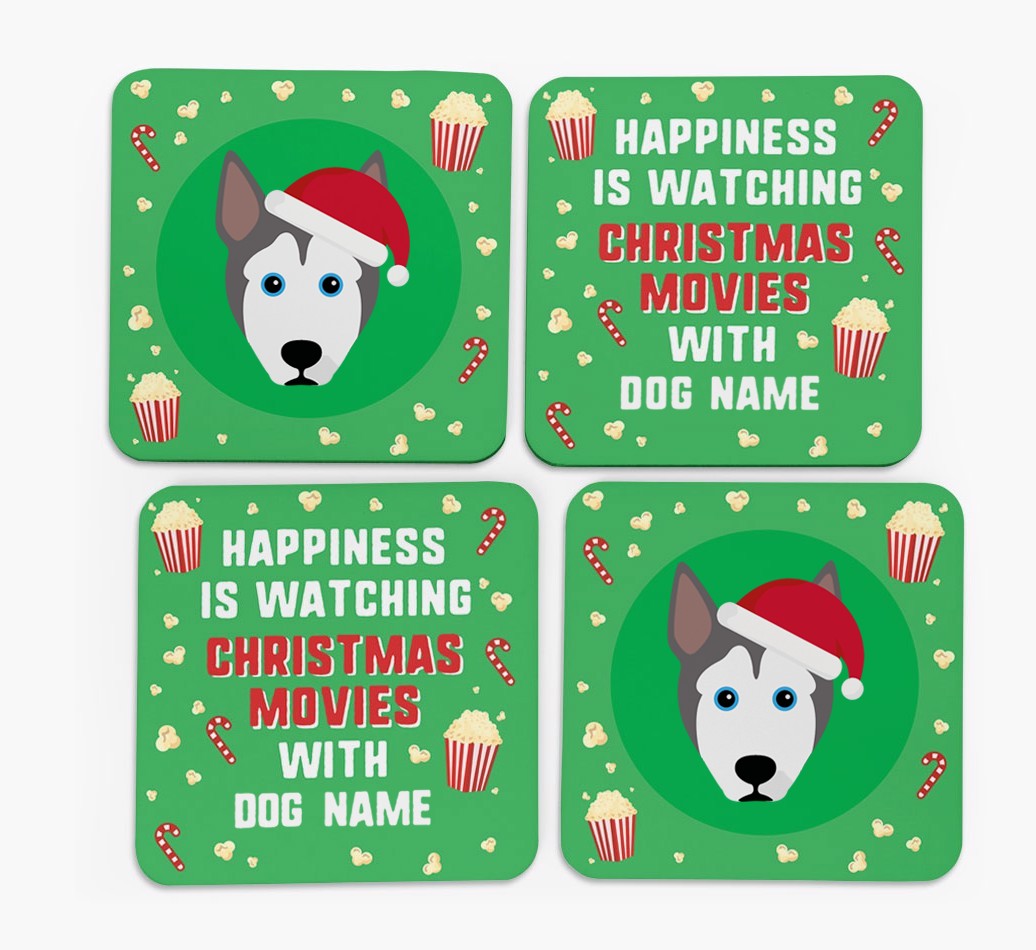 'Christmas Movies with {dogsName}' - Personalised {breedFullName} Coasters