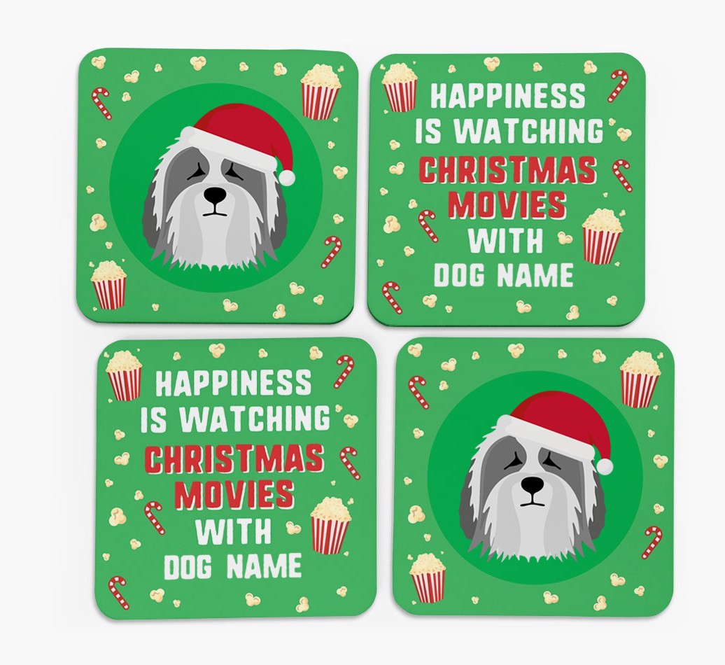'Christmas Movies with {dogsName}' - Personalised {breedFullName} Coasters