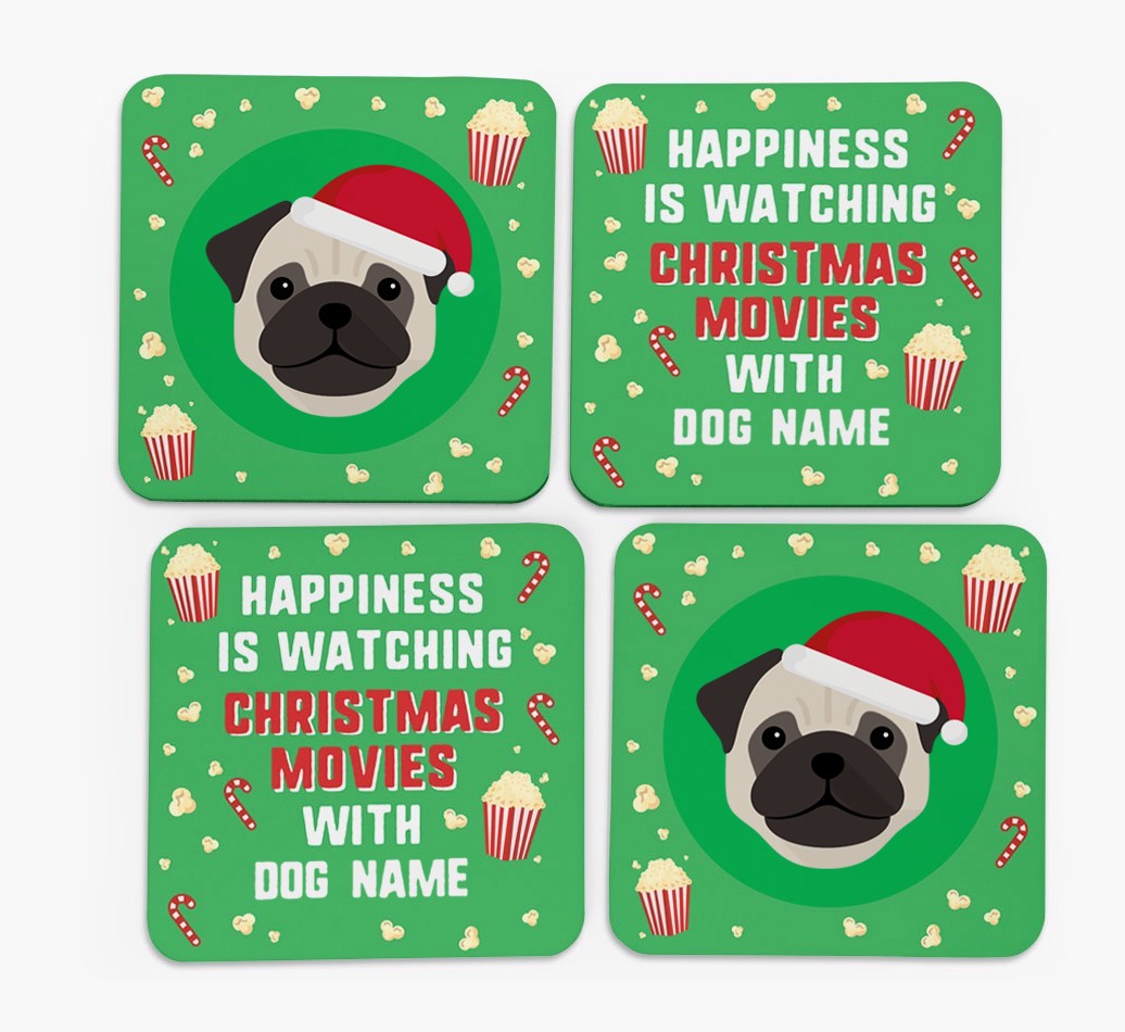 'Christmas Movies with {dogsName}' - Personalised {breedFullName} Coasters