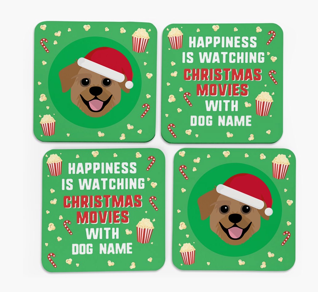 'Christmas Movies with {dogsName}' - Personalised {breedFullName} Coasters
