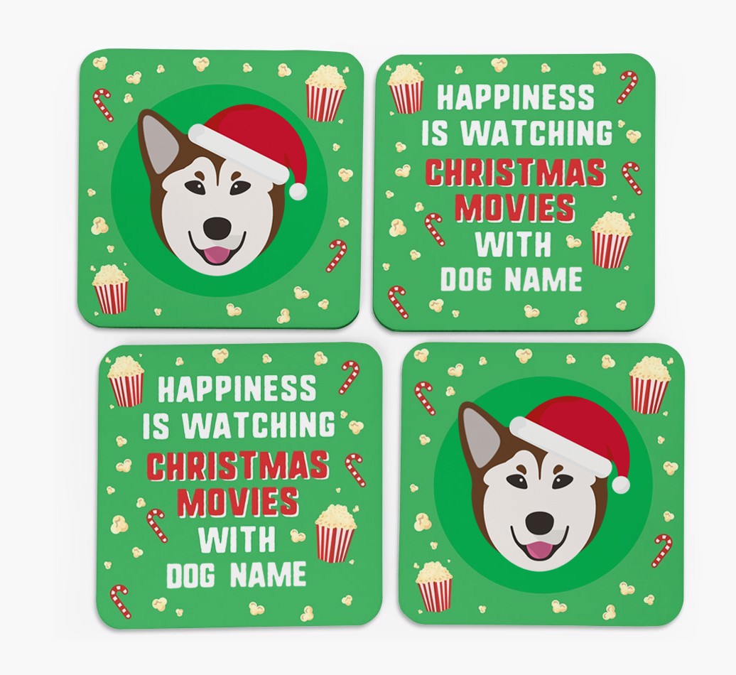 'Christmas Movies with {dogsName}' - Personalised {breedFullName} Coasters