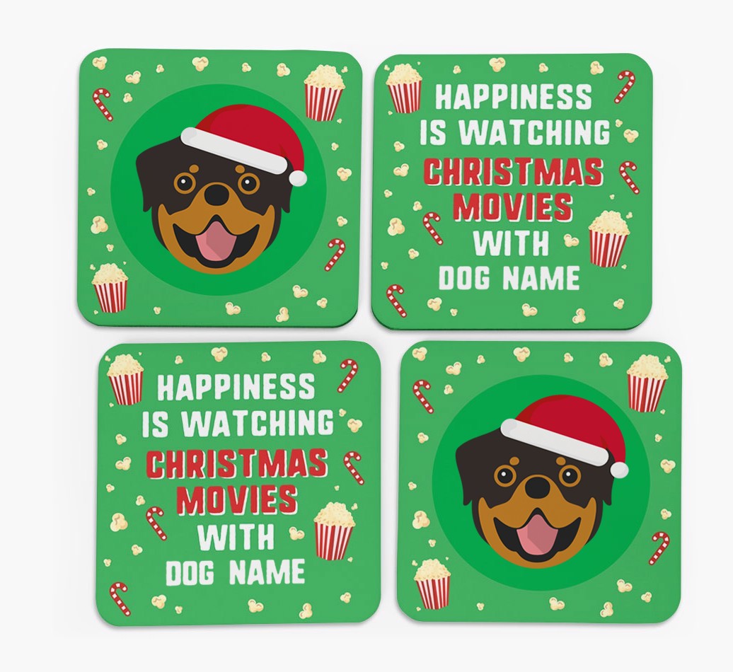 'Christmas Movies with {dogsName}' - Personalised {breedFullName} Coasters