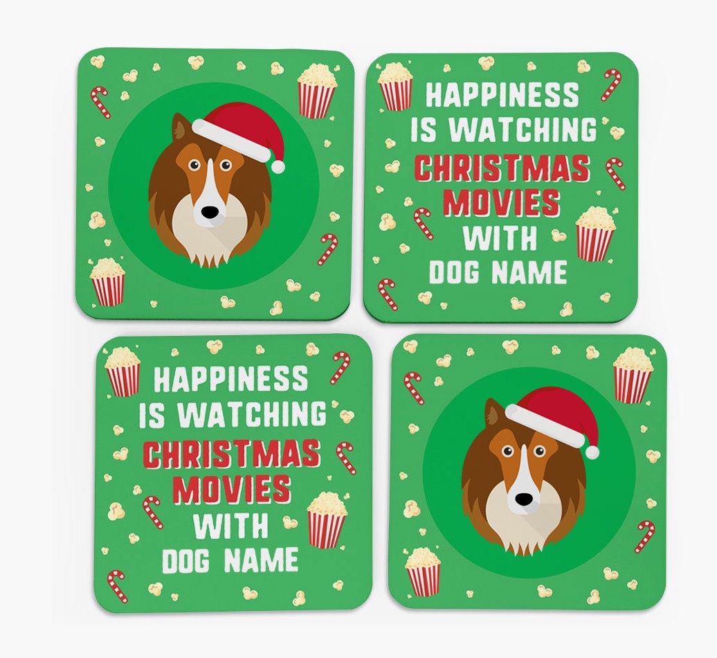 'Christmas Movies with {dogsName}' - Personalised {breedFullName} Coasters