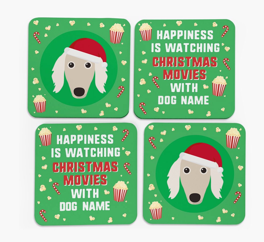 'Christmas Movies with {dogsName}' - Personalised {breedFullName} Coasters