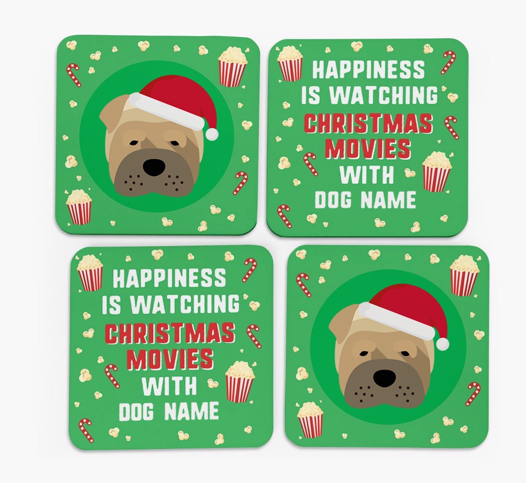 'Christmas Movies with {dogsName}' - Personalised {breedFullName} Coasters