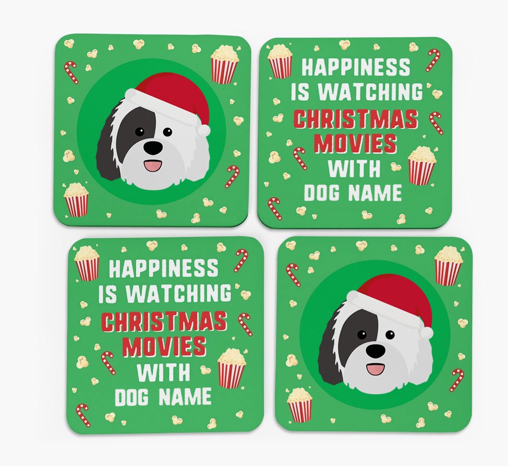 'Christmas Movies with {dogsName}' - Personalised {breedFullName} Coasters