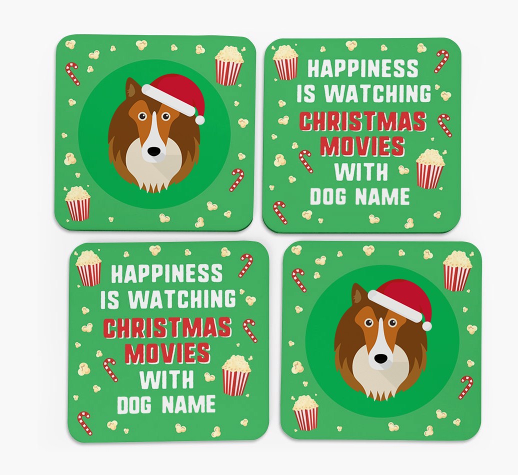 'Christmas Movies with {dogsName}' - Personalised {breedFullName} Coasters
