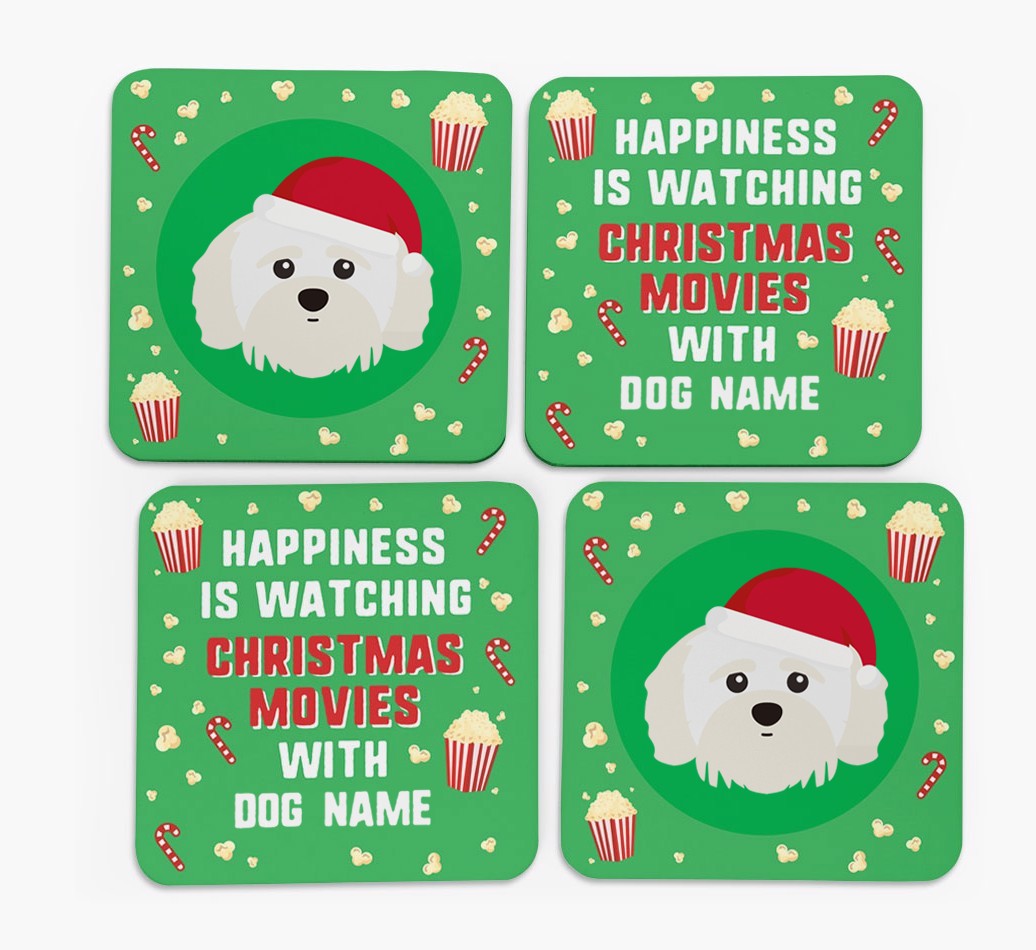 'Christmas Movies with {dogsName}' - Personalised {breedFullName} Coasters