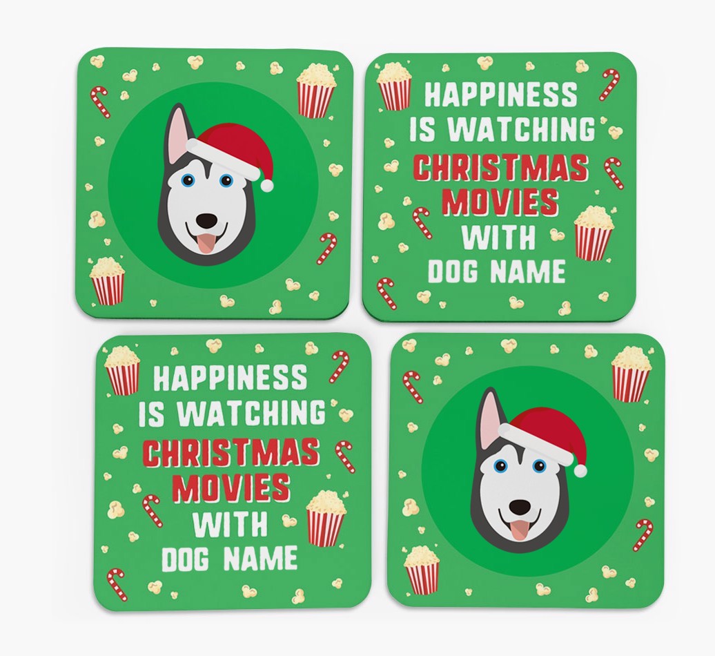 'Christmas Movies with {dogsName}' - Personalised {breedFullName} Coasters