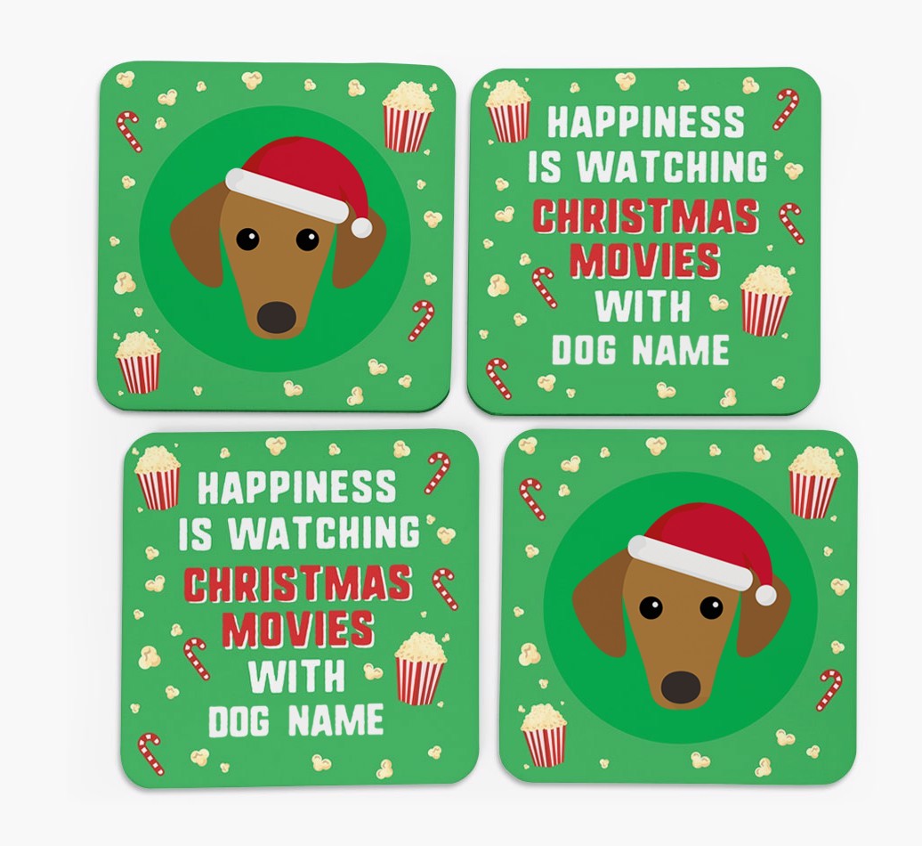 'Christmas Movies with {dogsName}' - Personalised {breedFullName} Coasters