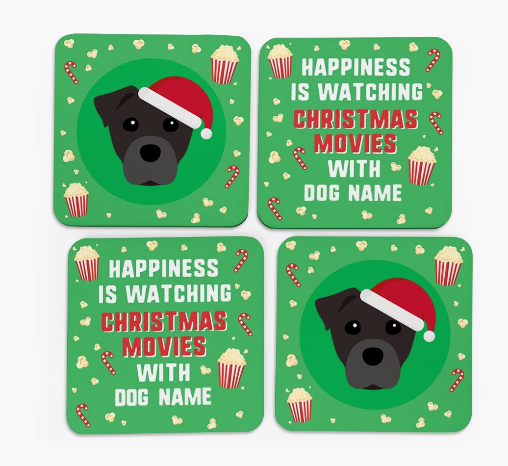 'Christmas Movies with {dogsName}' - Personalised {breedFullName} Coasters