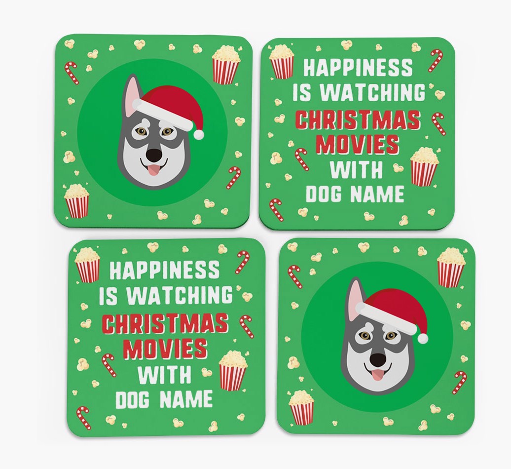 'Christmas Movies with {dogsName}' - Personalised {breedFullName} Coasters