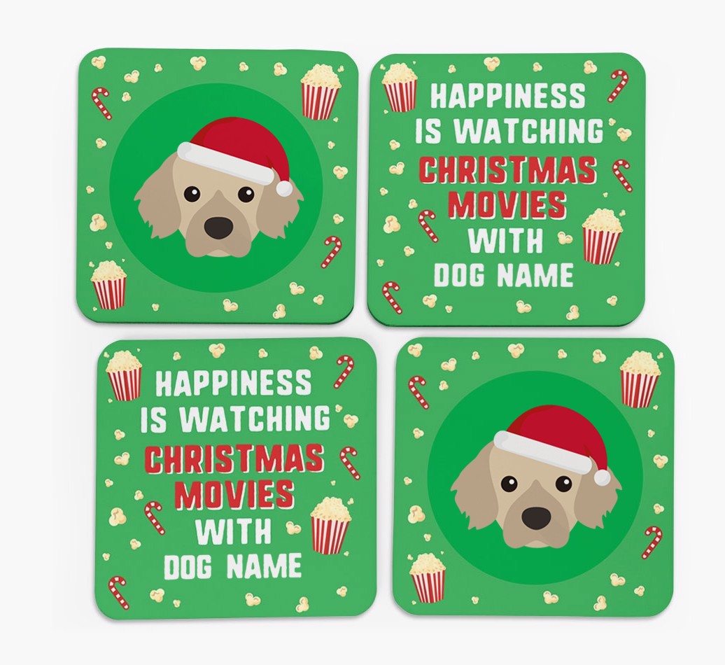 'Christmas Movies with {dogsName}' - Personalised {breedFullName} Coasters