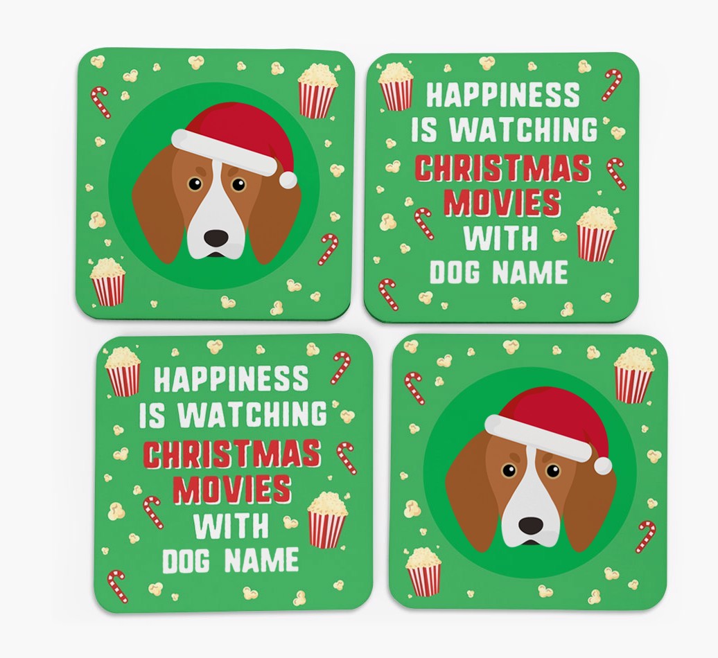 'Christmas Movies with {dogsName}' - Personalised {breedFullName} Coasters