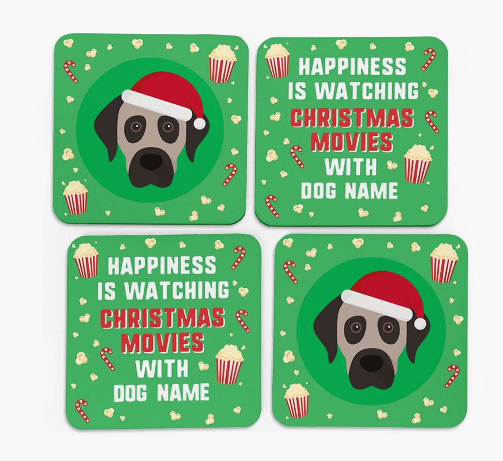 'Christmas Movies with {dogsName}' - Personalised {breedFullName} Coasters