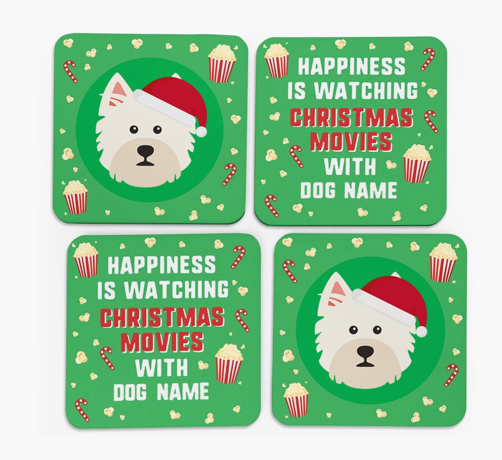 'Christmas Movies with {dogsName}' - Personalised {breedFullName} Coasters