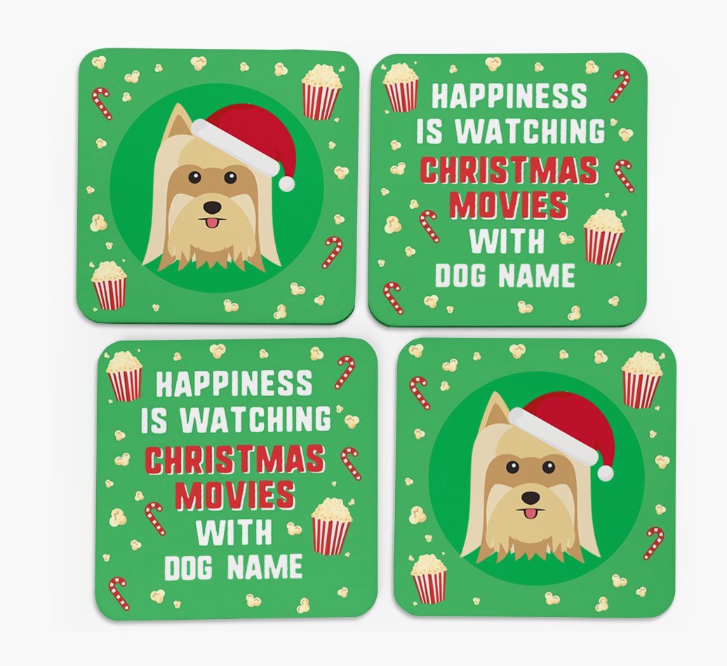 'Christmas Movies with {dogsName}' - Personalised {breedFullName} Coasters