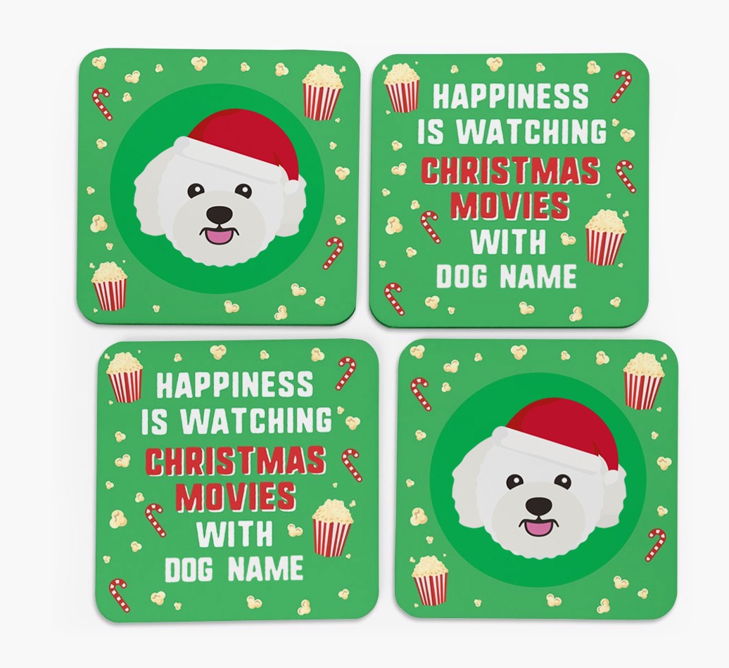 'Christmas Movies with {dogsName}' - Personalised {breedFullName} Coasters