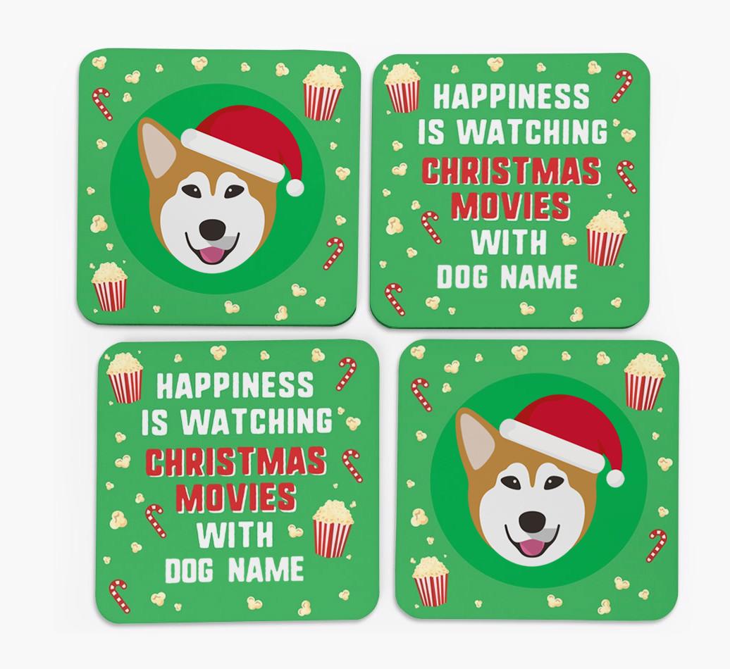 'Christmas Movies with {dogsName}' - Personalised {breedFullName} Coasters