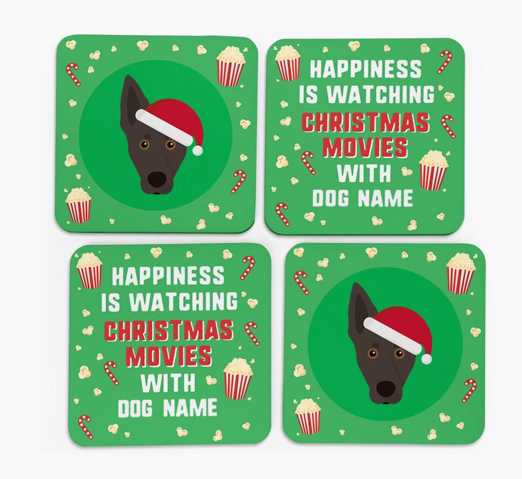 'Christmas Movies with {dogsName}' - Personalised {breedFullName} Coasters