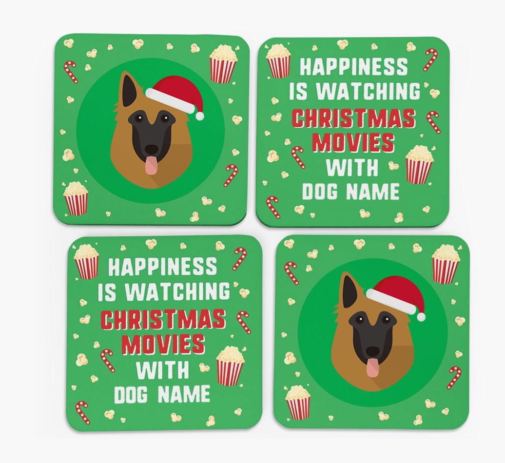 'Christmas Movies with {dogsName}' - Personalised {breedFullName} Coasters