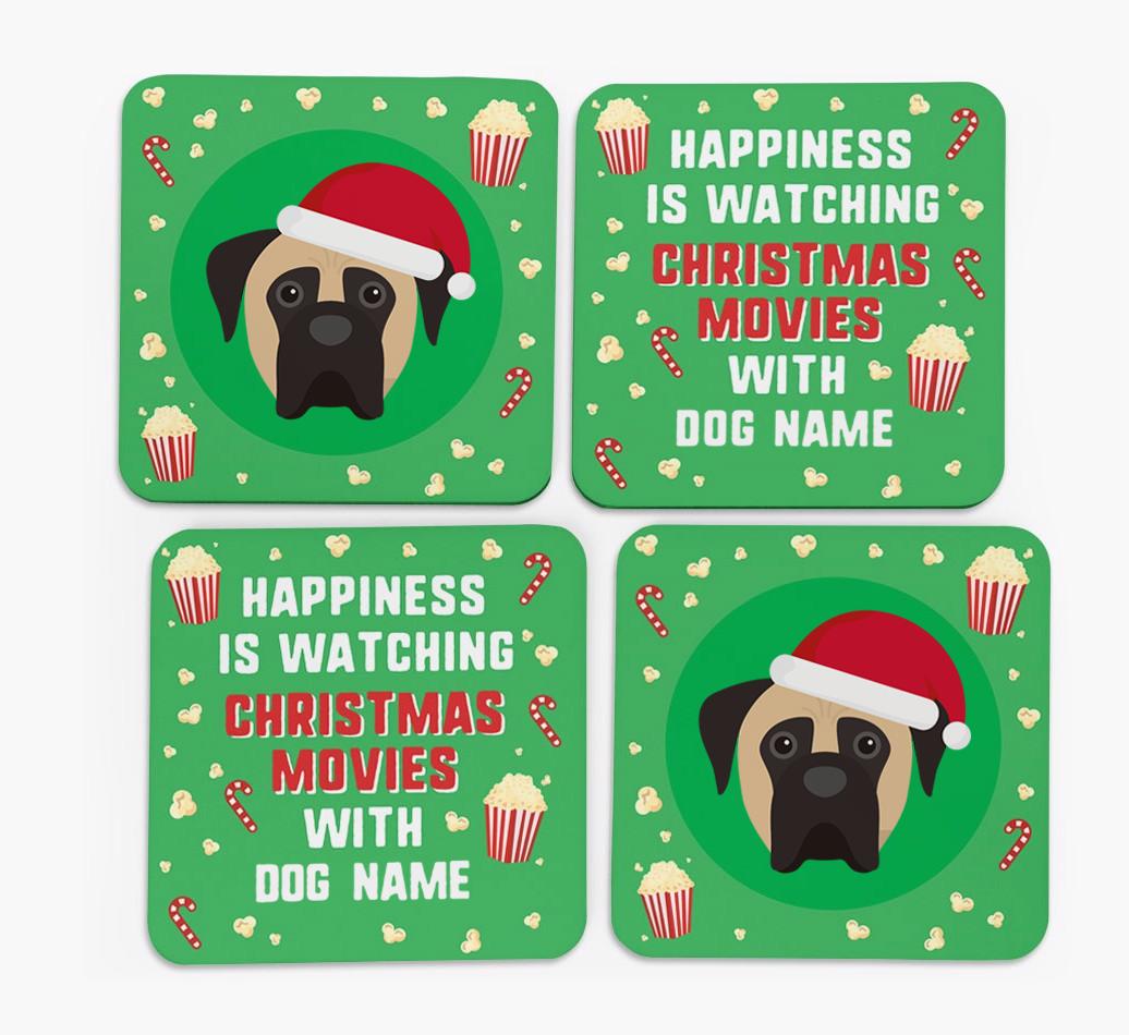 'Christmas Movies with {dogsName}' - Personalised {breedFullName} Coasters
