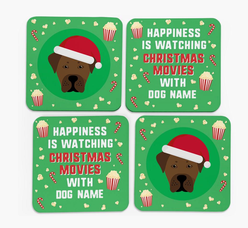 'Christmas Movies with {dogsName}' - Personalised {breedFullName} Coasters