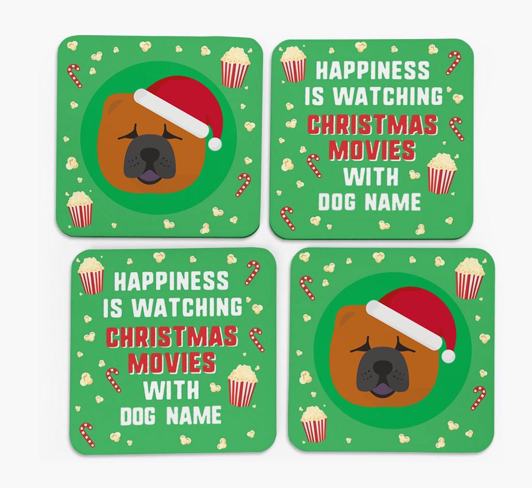 'Christmas Movies with {dogsName}' - Personalised {breedFullName} Coasters