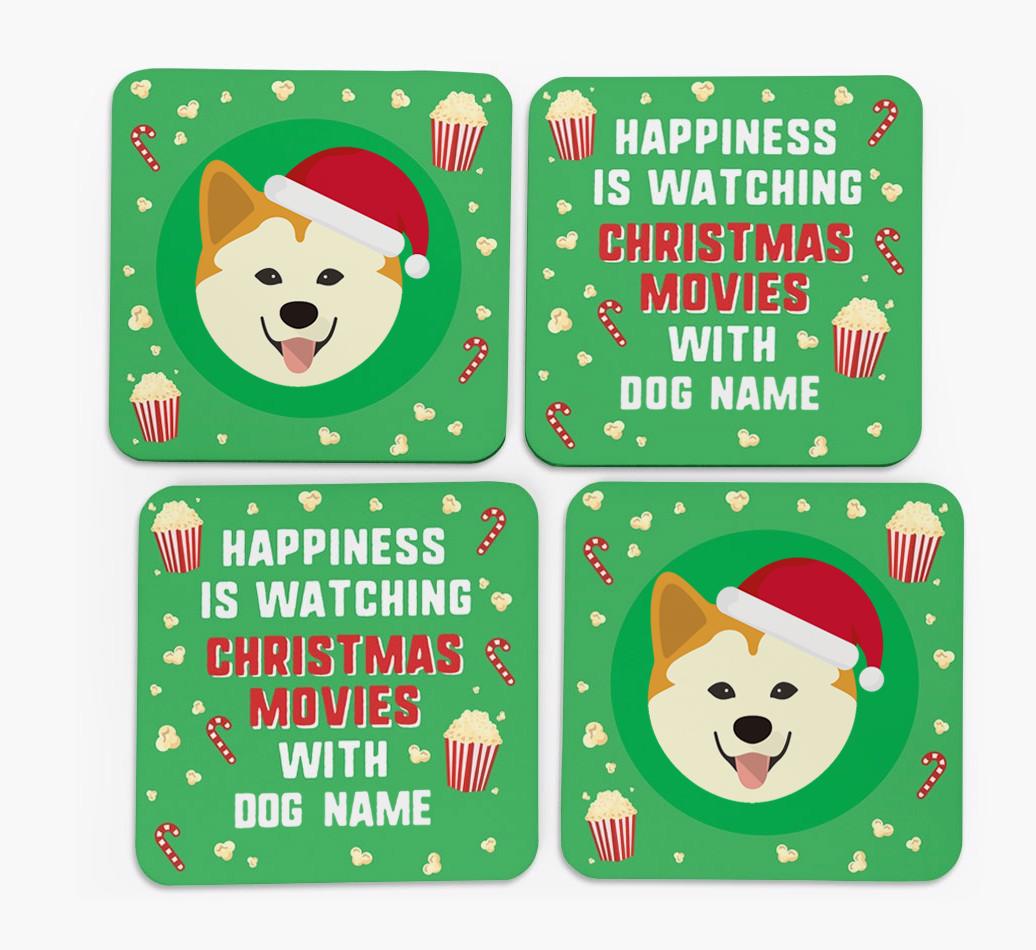 'Christmas Movies with {dogsName}' - Personalised {breedFullName} Coasters