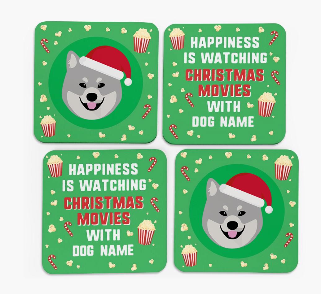 'Christmas Movies with {dogsName}' - Personalised {breedFullName} Coasters