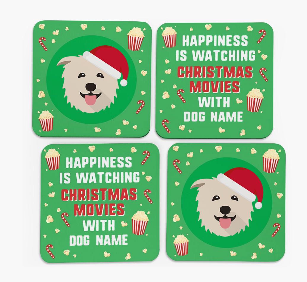 'Christmas Movies with {dogsName}' - Personalised {breedFullName} Coasters