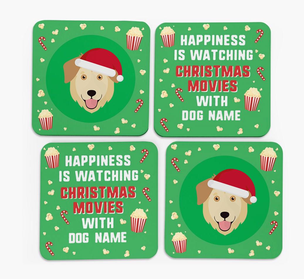 'Christmas Movies with {dogsName}' - Personalised {breedFullName} Coasters