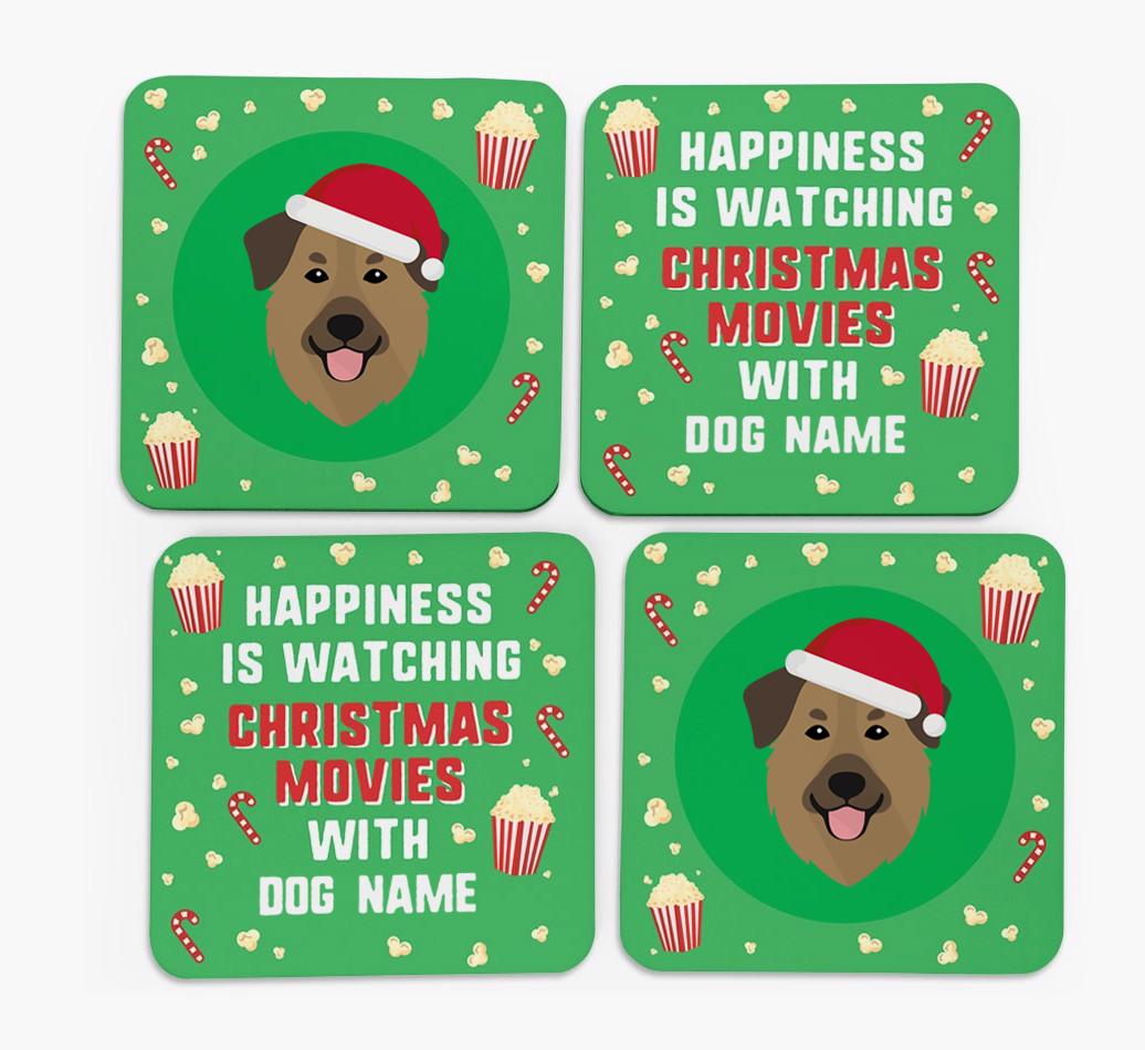 'Christmas Movies with {dogsName}' - Personalised {breedFullName} Coasters