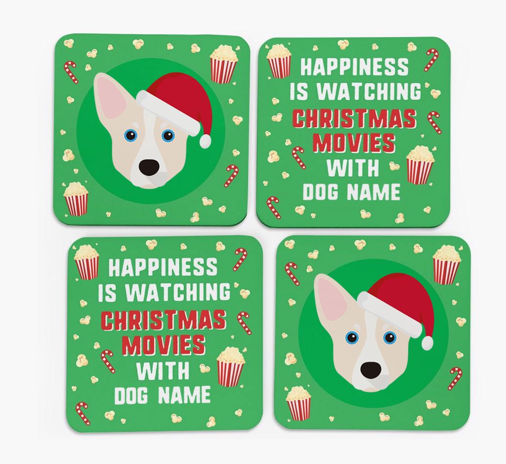 'Christmas Movies with {dogsName}' - Personalised {breedFullName} Coasters