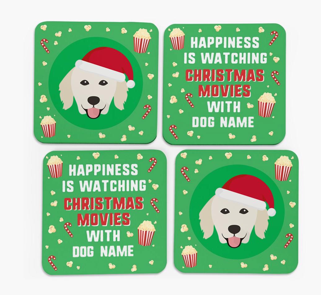 'Christmas Movies with {dogsName}' - Personalised {breedFullName} Coasters