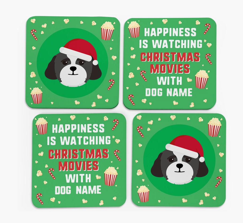 'Christmas Movies with {dogsName}' - Personalised {breedFullName} Coasters