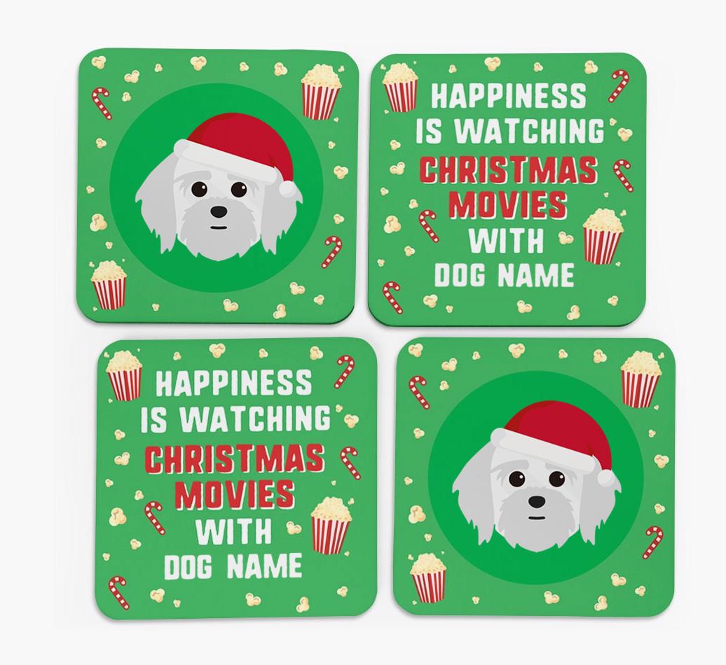'Christmas Movies with {dogsName}' - Personalised {breedFullName} Coasters