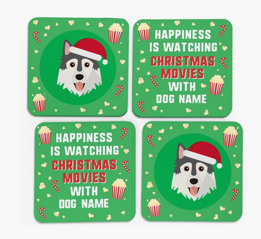 'Christmas Movies with {dogsName}' - Personalised {breedFullName} Coasters