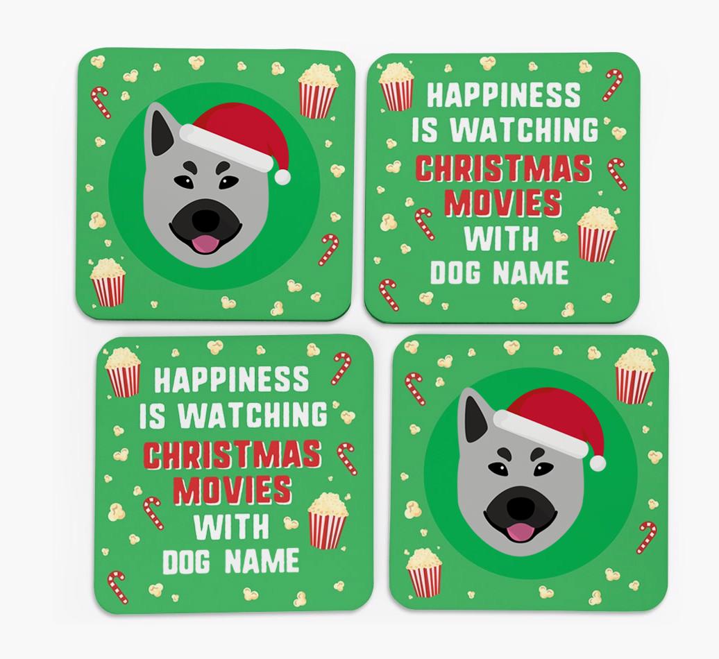 'Christmas Movies with {dogsName}' - Personalised {breedFullName} Coasters