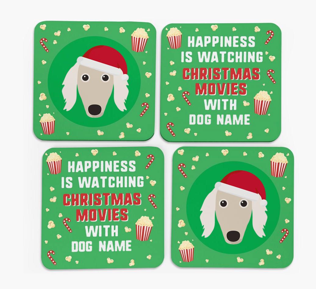 'Christmas Movies with {dogsName}' - Personalised {breedFullName} Coasters