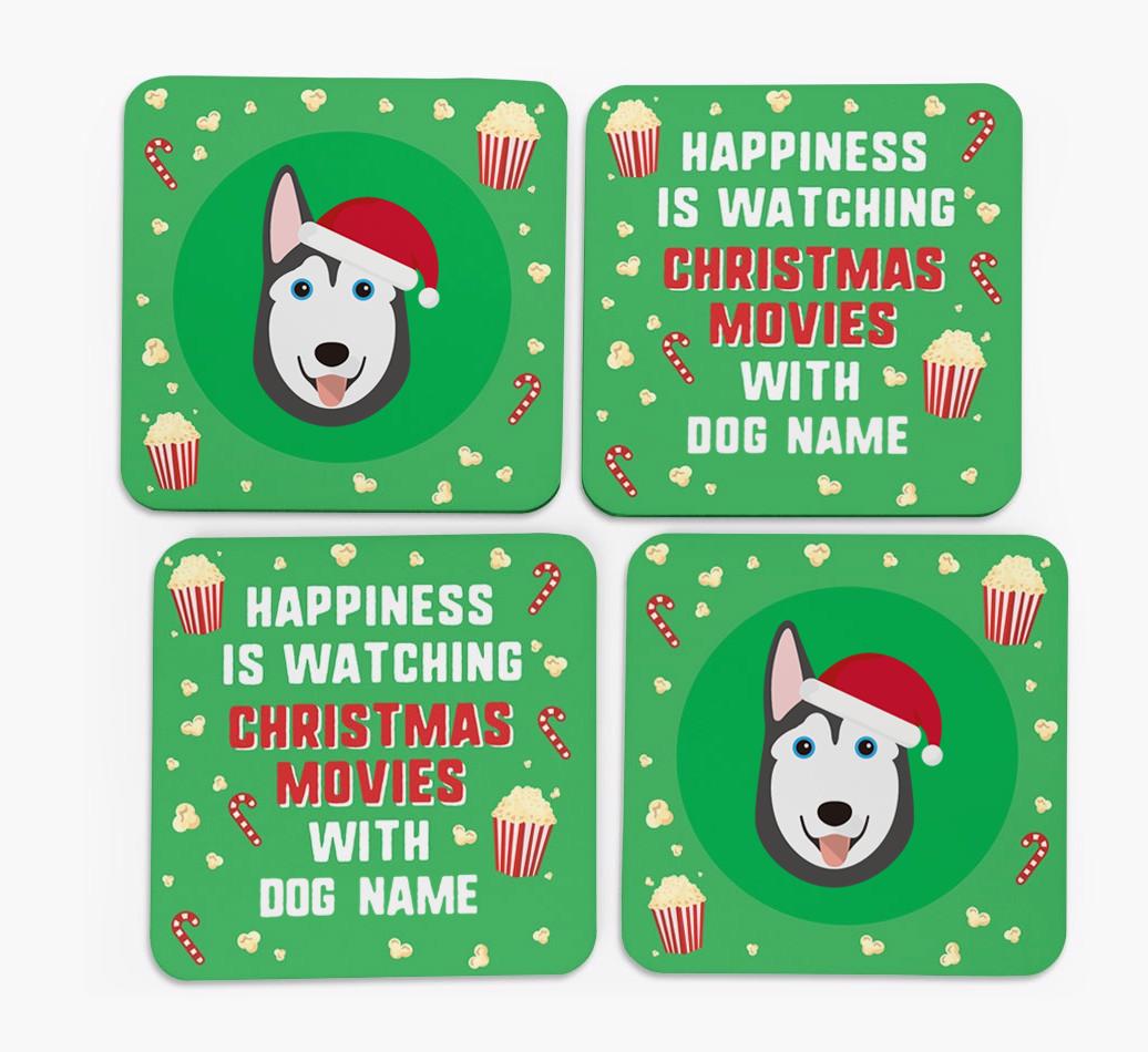 'Christmas Movies with {dogsName}' - Personalised {breedFullName} Coasters