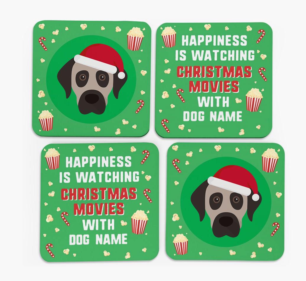 'Christmas Movies with {dogsName}' - Personalised {breedFullName} Coasters