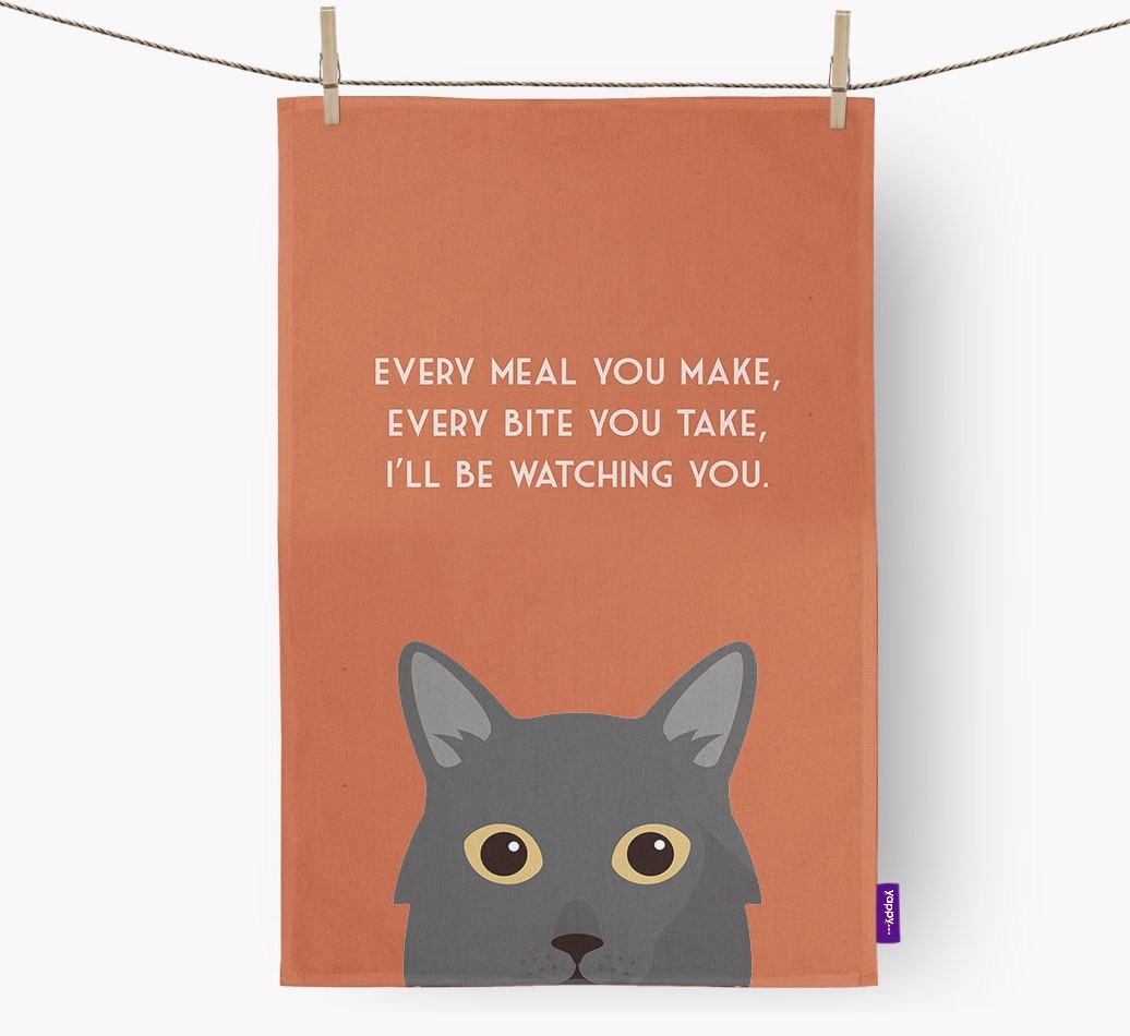 'I'll Be Watching You' - Personalised {breedFullName} Tea Towel