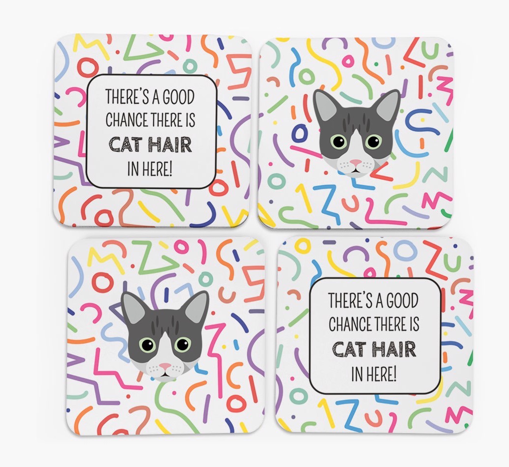 'Chance of Cat Hair' - Personalised {breedFullName} Coasters (Set of 4)