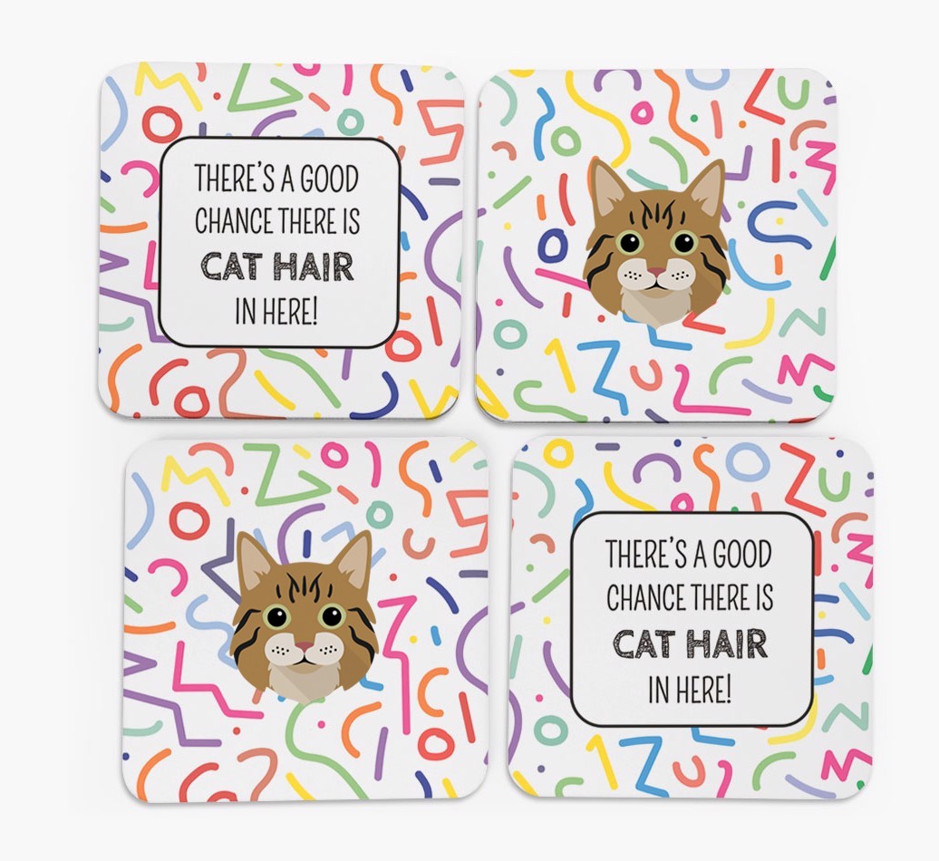 'Chance of Cat Hair' - Personalised {breedFullName} Coasters (Set of 4)